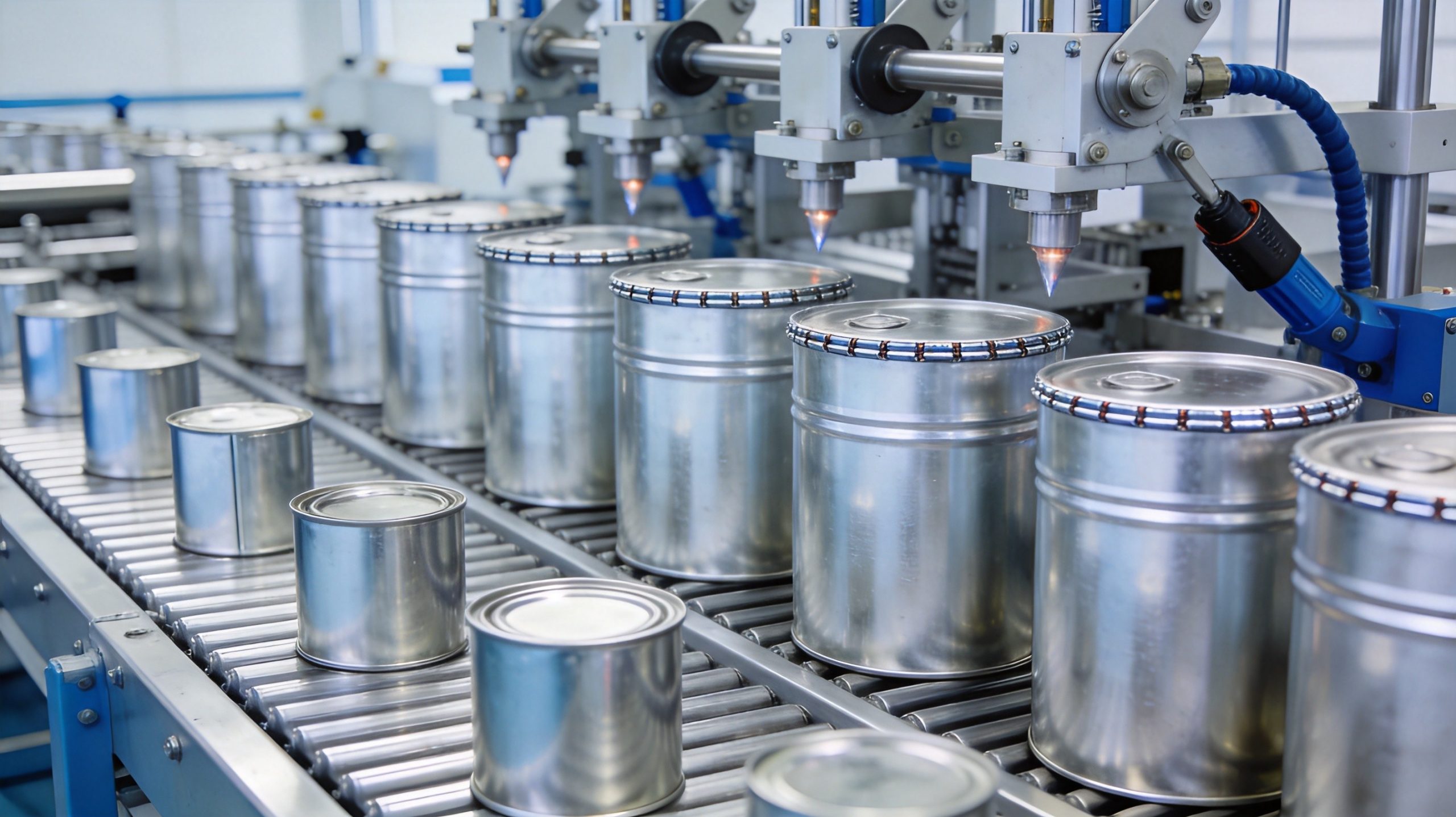 Yongxin round can making machine, complete cylindrical tinplate can production line for 1L-25L food, paint, chemical, lubricant and aerosol cans, 25-80 CPM